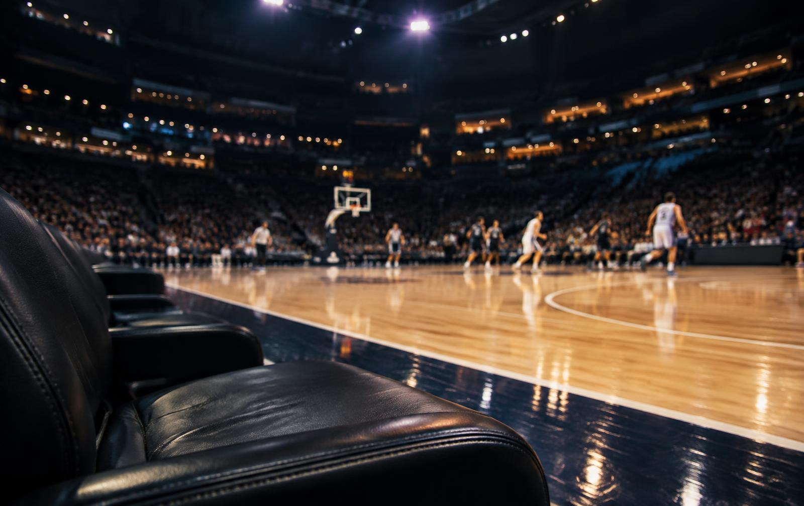 Court seats δίπλα στο παρκέ, με το ματς σε εξέλιξη στο βάθος